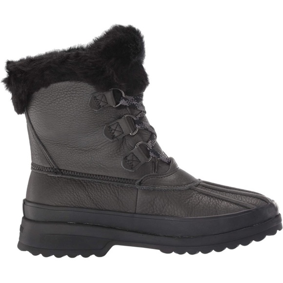 SPERRY Maritime black fur gray Leather Winter Boots - Picture 2 of 10